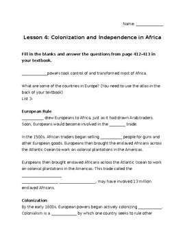 Preview of Colonization and Independence Fill in Black from My World Interactive Textbook