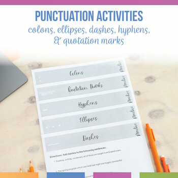 Preview of Colons, Ellipses, Dashes, Hyphens, Quotation Marks Punctuation Activities