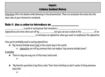 Preview of Colons Guided Notes to Accompany Google Slides Presentation 