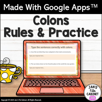 Preview of Colons Rules Lesson, Practice and Quiz GRADES 5-8 Google Apps Activities