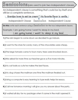 Colons and Semicolons Packet + Test by MrWatts | TpT