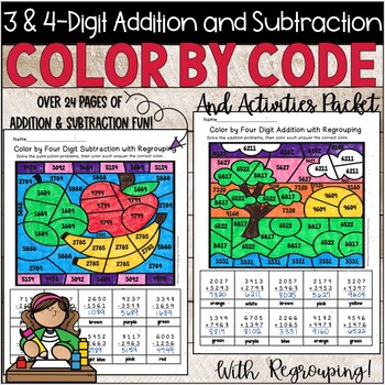 Preview of Color By 3 and 4 Digit Addition And Subtraction With Regrouping Color by Code