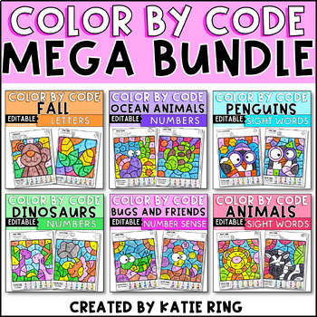 Preview of Color By Code Activities - Sight Words, Letters & Numbers - MEGA GROWING BUNDLE