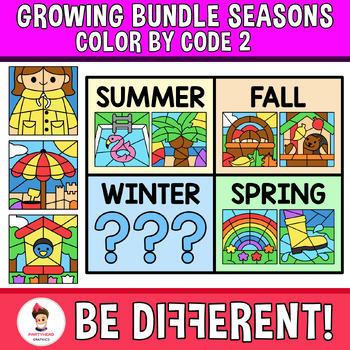 Preview of Color By Code Clipart Seasons Color By Numbers Growing Bundle 2 Spring