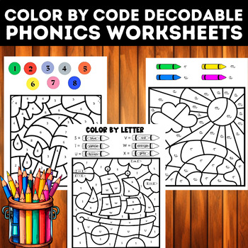 Preview of Color By Code Decodable Phonics Worksheets