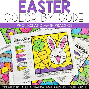 Preview of Easter Coloring Pages Color By Code Math Phonics
