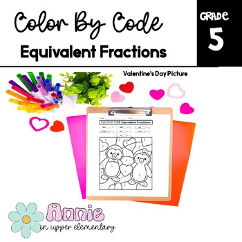 Preview of Color By Code, Equivalent Fractions for Valentine's Day