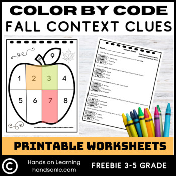 Preview of Color By Code Fall Context Clues Freebie