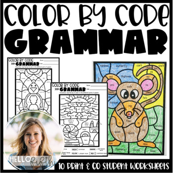 Preview of Color By Code: Grammar and Parts of Speech Worksheets