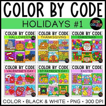 Preview of Color By Code Holiday Clipart Growing Bundle #1