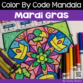 Preview of Color By Code Mardi Gras Mandala
