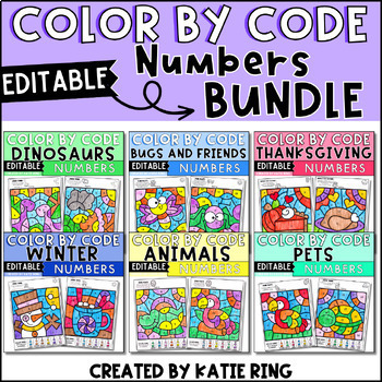 Preview of Color By Code Numbers Year Round Bundle - Number Recognition Morning Work