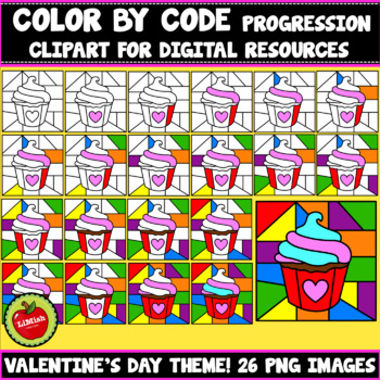 Preview of Color By Code Progression Clipart (Valentine's Day Set 1)