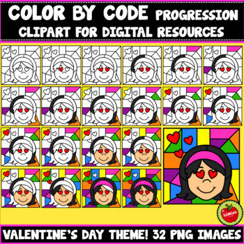 Preview of Color By Code Progression Clipart (Valentine's Day Set 2)
