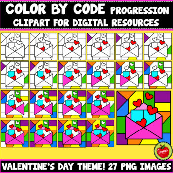 Preview of Color By Code Progression Clipart (Valentine's Day Set 3)