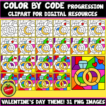 Preview of Color By Code Progression Clipart (Valentine's Day Set 4)