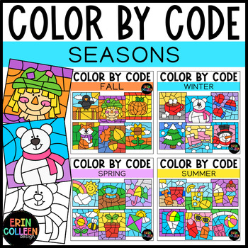 Preview of Color By Code Seasons Clipart Growing Bundle