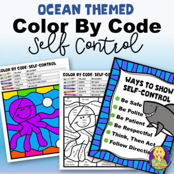 Preview of Color By Code: Self Control-Ocean Themed