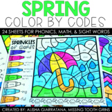 Spring Coloring Pages Color By Number Math and Phonics Wor