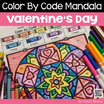Preview of Color By Code Valentine's Day Mandala
