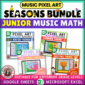 Preview of Color-By-Music Pixel Art Seasons Bundle - Easy Music Math