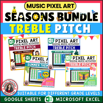 Preview of SPRING Music Coloring Pages - Pixel Art - Treble Clef Note Names