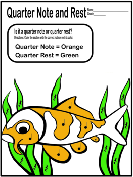 Preview of Color By Music- Quarter Note and Quarter Rest (Koi) Music Worksheet