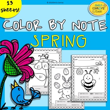Preview of Spring Music Coloring Sheets (13 Spring Color By Note Activities)
