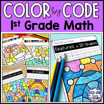 Preview of Color By Number 1st Grade | Color by Code Math Worksheets | Seasonal Bundle