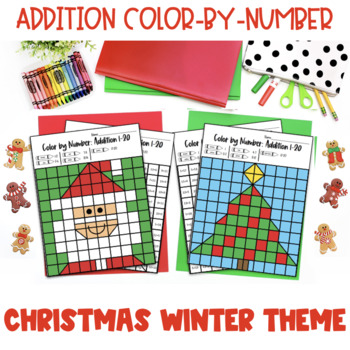 Preview of Color-By-Number: Addition 1-20 Christmas 1st,2nd,3rd Grade Math Activity
