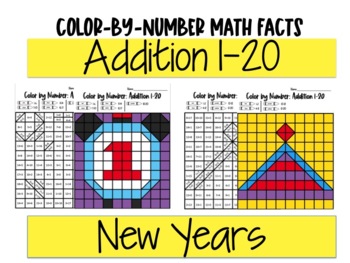 Preview of Color-By-Number: Addition 1-20 New Years 1st,2nd,3rd Grade Math Activity