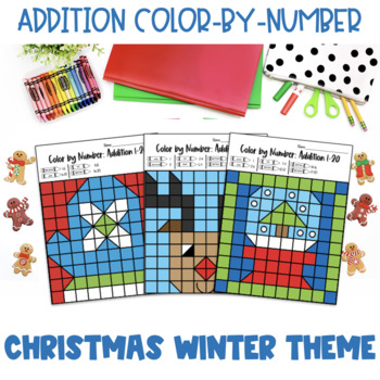 Preview of Color-By-Number: Addition 1-20 Winter/Christmas 1st,2nd,3rd Grade Math Activity