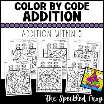 Preview of Color By Number Addition Within 5 Mixed Themes - Distance Learning