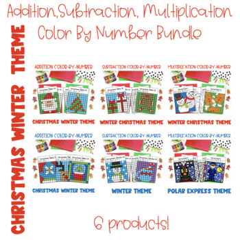 Preview of Color-By-Number Bundle!Addition Subtraction,Multiplication Winter Christmas Math