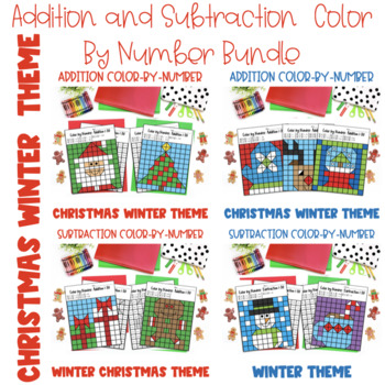 Preview of Color-By-Number Bundle!Addition Subtraction Winter/Christmas1st,2nd,3rd,4th Math