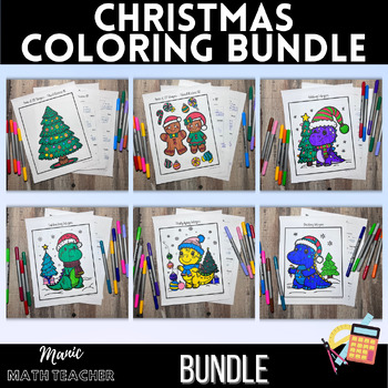 Preview of Color By Number Bundle - Christmas Math Coloring Bundle, Integers, Area
