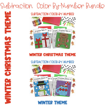 Preview of Color-By-Number Bundle! Subtraction Winter/Christmas 1st, 2nd, 3rd,4th Math