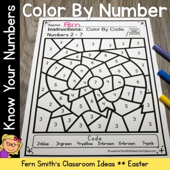 Preview of Easter Color By Number Kindergarten Numbers 1 to 9 and Teen Numbers