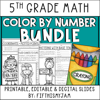 Preview of Color By Number Math Growing Bundle | Fifth Grade