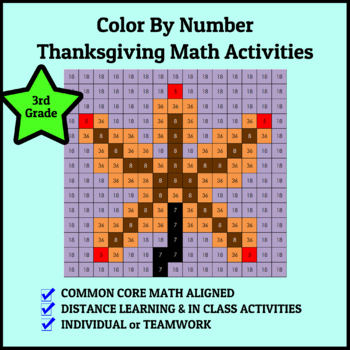 Color By Number Mystery Picture Thanksgiving Math Activities: 3rd Grade