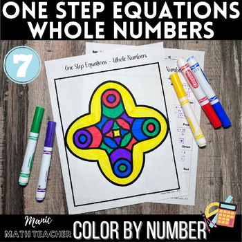 Preview of Color By Number - One Step Equations - Whole Numbers - 7th Grade Math