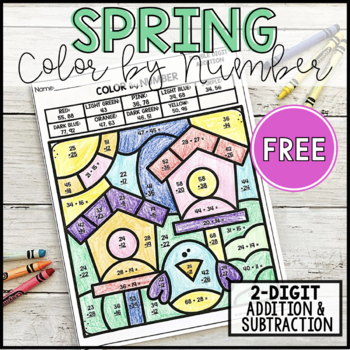 Preview of Color By Number Spring Addition 2-Digit Freebie