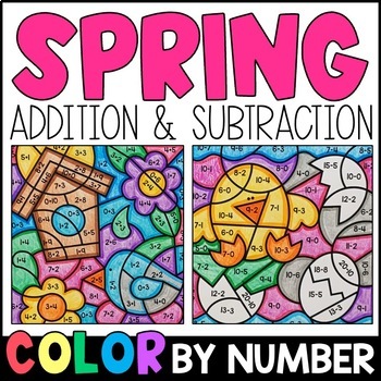 Preview of Color By Number - Spring Addition and Subtraction Practice