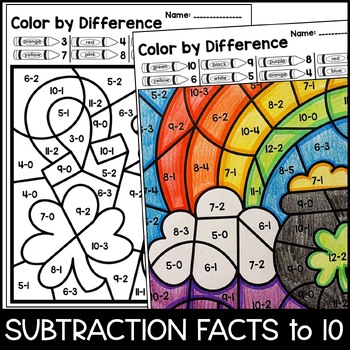 Color By Number - St. Patrick's Day Addition and Subtraction Practice