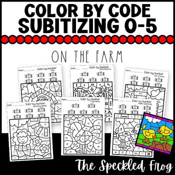 Preview of Color By Number Subitizing Numbers 0 - 5 * Farm Theme Morning Work * Centers