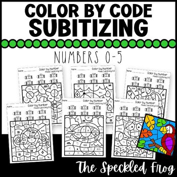 Preview of Color By Number:  Subitizing Numbers 0 - 5:  Mixed Themes - Distance Learning