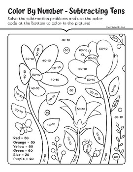 Preview of Color By Number - Subtracting Ten - FREEBIE Coloring Math Worksheet Grade 1