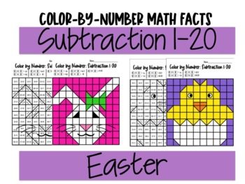 Preview of Color-By-Number:Subtraction 1-20 Easter 1st, 2nd, 3rd, 4th Math Activity