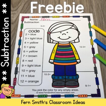 Preview of Color By Number Subtraction Freebie