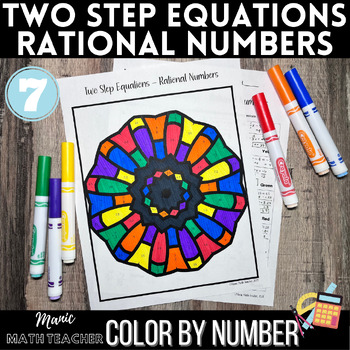 Preview of Color By Number - Two Step Equations - Rational Numbers - 7th Grade Math